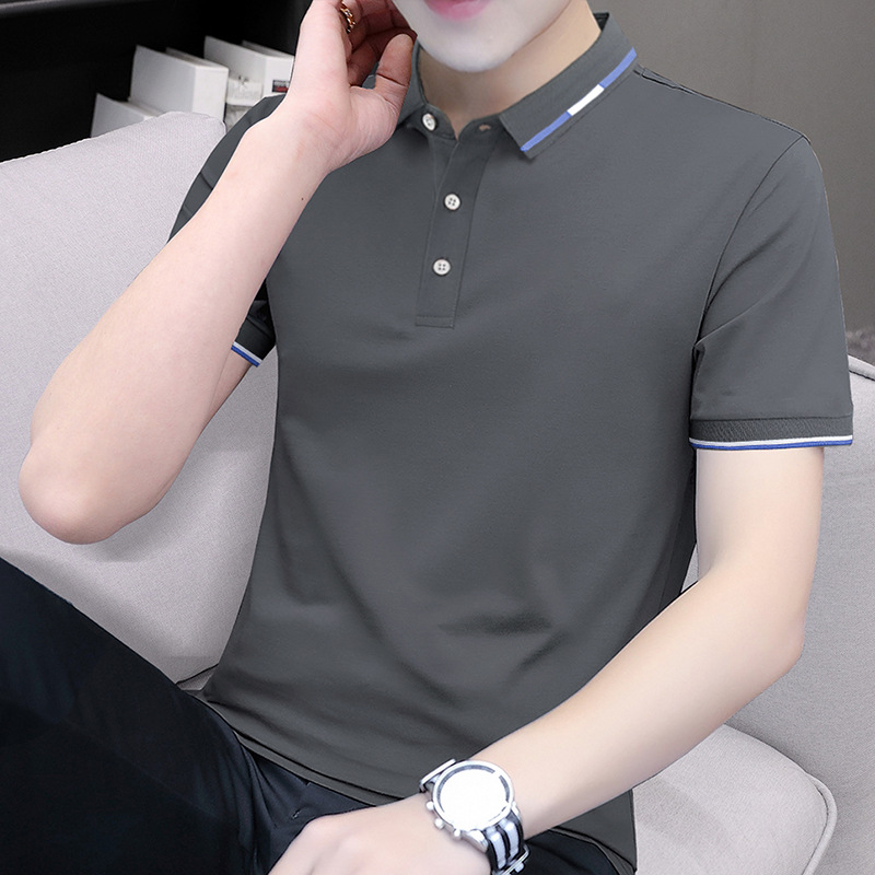 爆款男装夏季轻奢短袖POLO衫商务休闲特色领翻领纯色上衣男中青年
