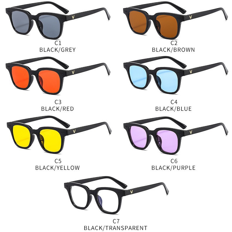 Yeni Renkli Lens Sosyal Medya Trend Erkek Kadın Güneş Gözlüğü V Markası Kare Küçük Çerçeve Siyah Gözlük Moda Çok Yönlü Güneş Gözlüğü
