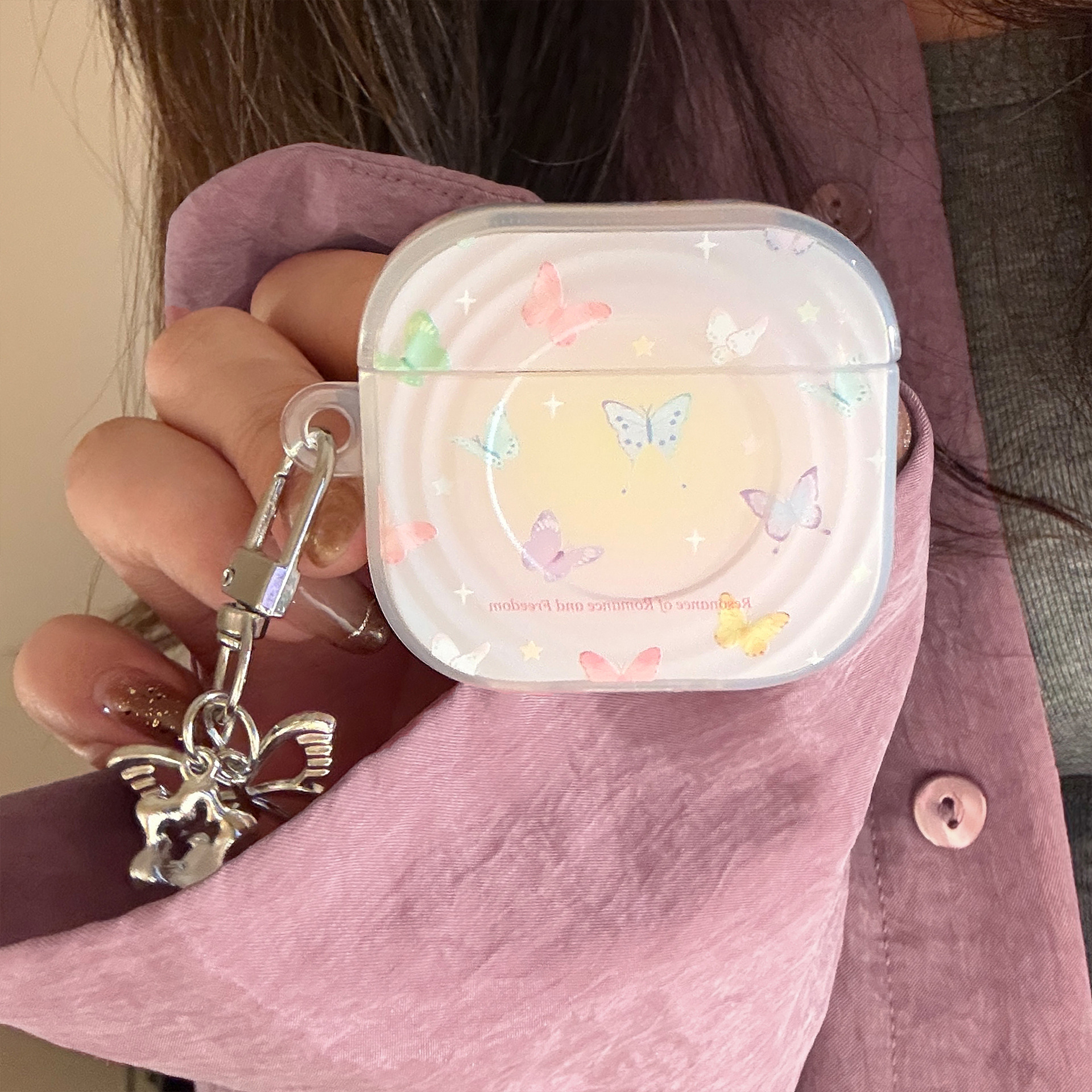 Aplicable a Apple Airpods Pro2 cubierta de color mariposa 1 / 2 Bluetooth 4 generación cubierta de auriculares 3 colgantes de plata galvanizado