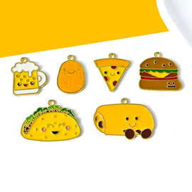 食物表情包DIY合金滴油饰品配件汉堡披萨美食挂件钥匙扣包包吊坠