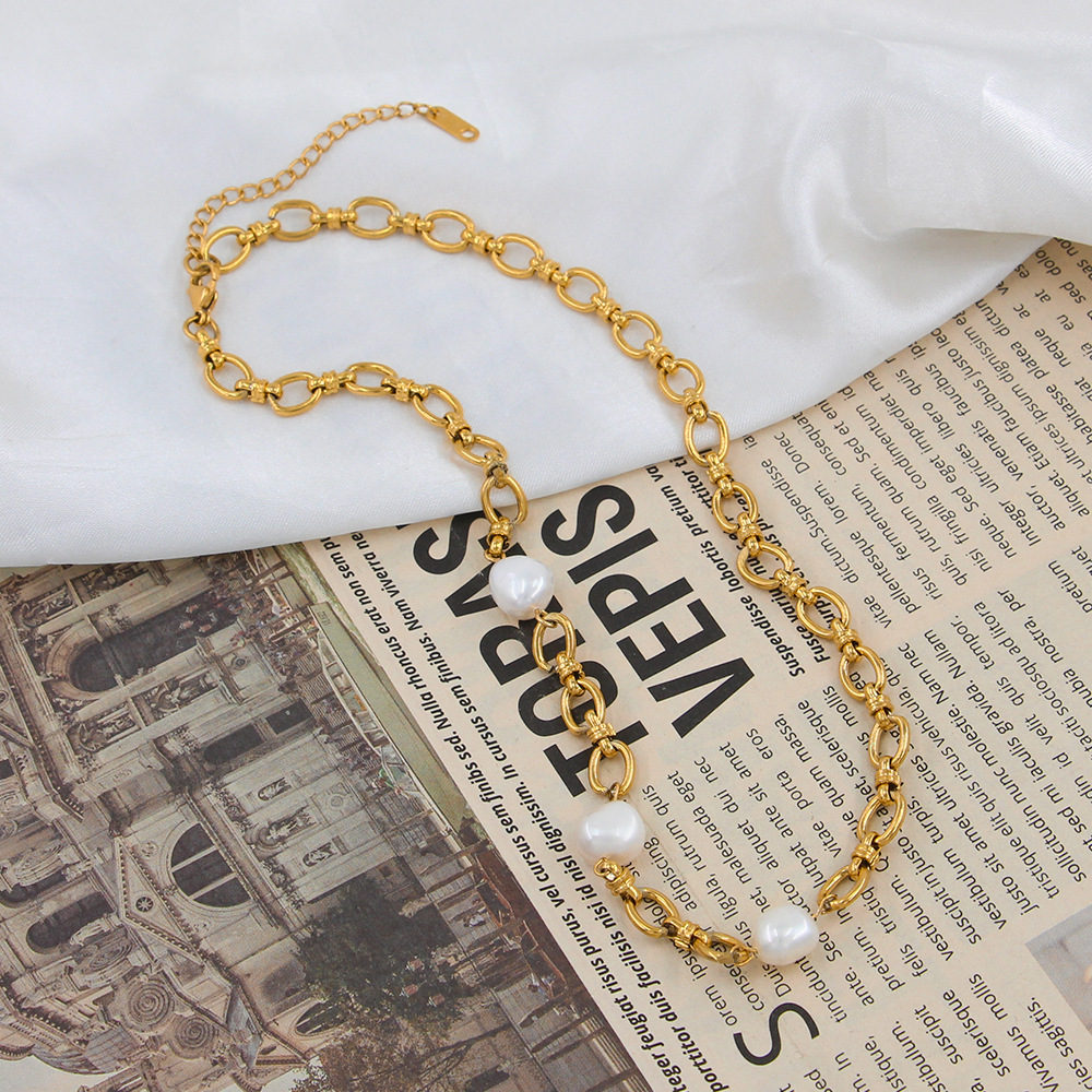 1 Piece French Style Round Stainless Steel Pearl Plating Necklace_colorza_5