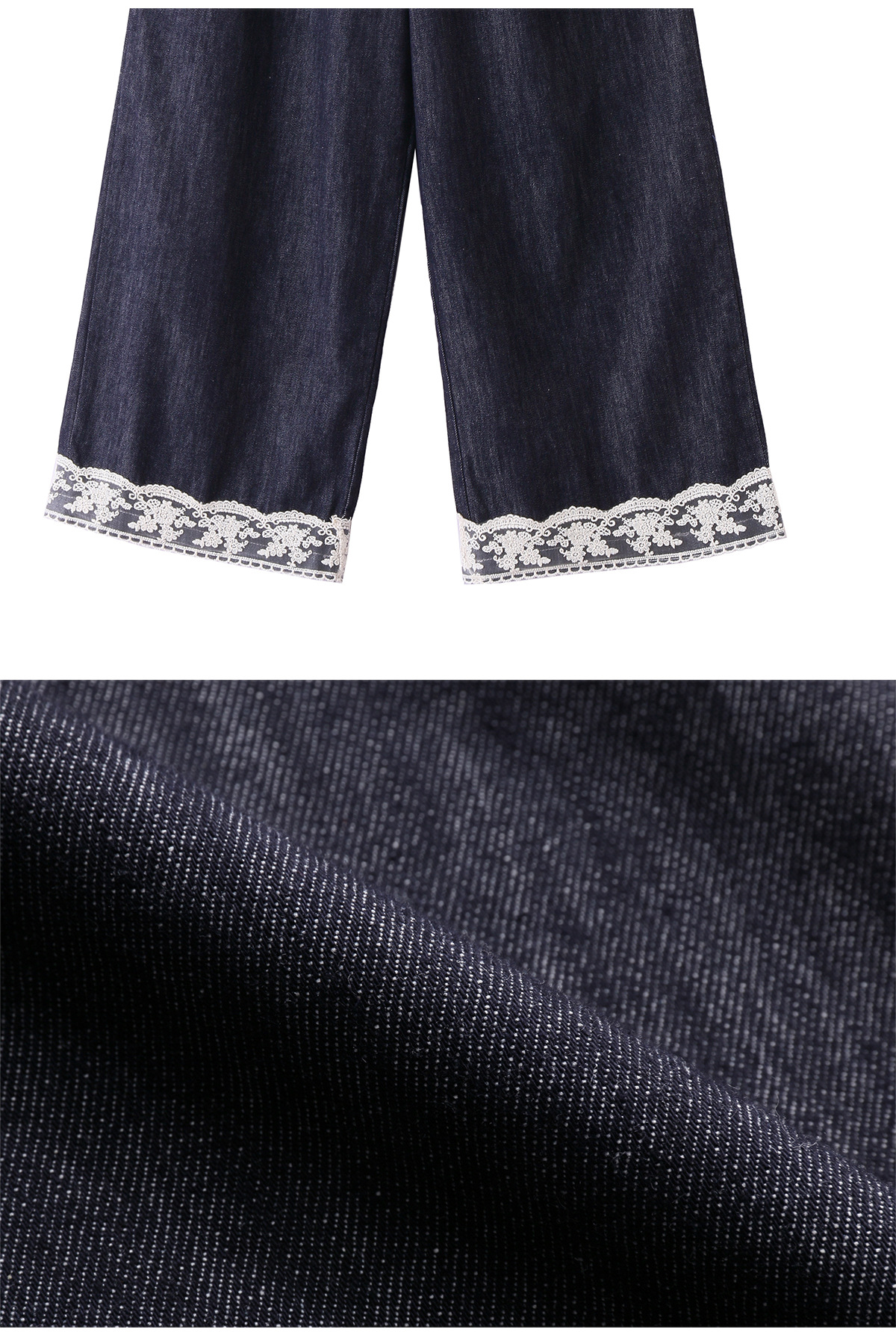 Bộ ba mảnh denim mùa hè 2026: áo khoác không tay mũ liền ren + áo thun + quần ống suông — Màu ảnh chi tiết 24