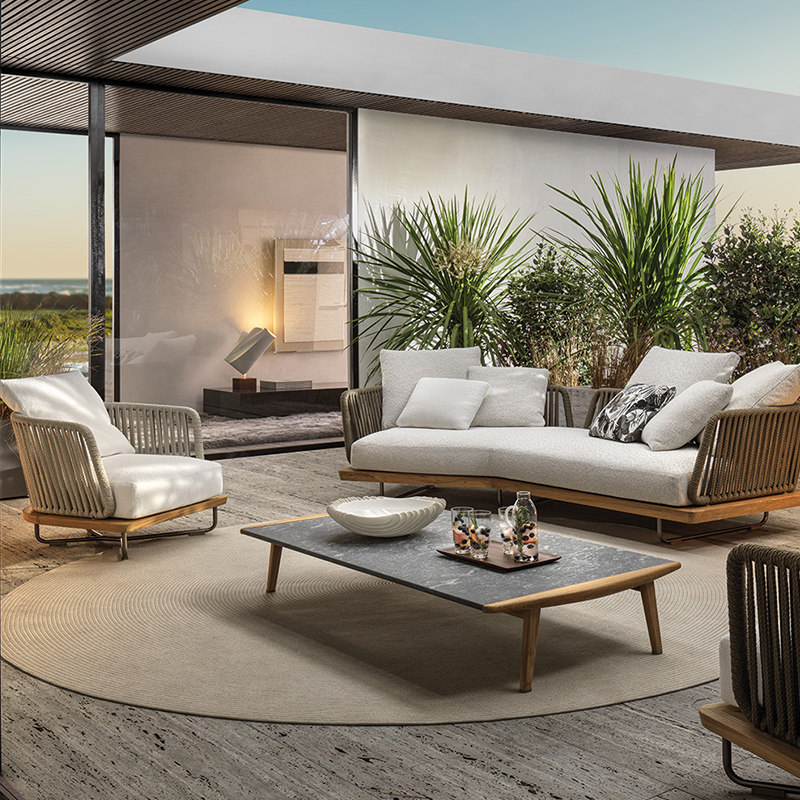 Outdoor rattan sofa garden outdoor courtyard waterproof and sun-proof leisure homestay terrace solid wood furniture set