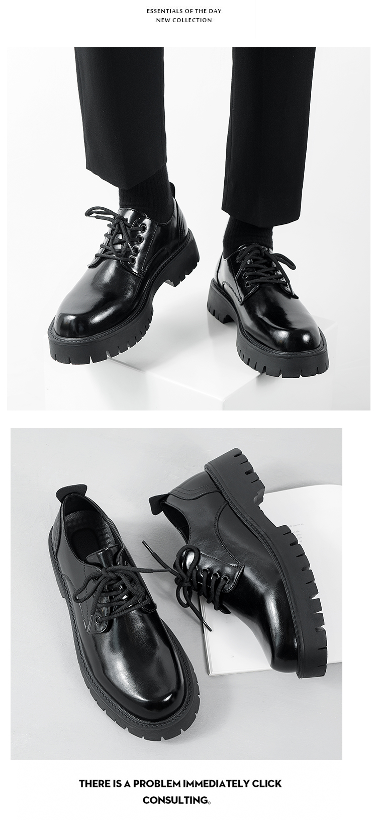 Chaussures décontractées ShoeVault Cleanfit Derby en cuir à semelle épaisse pour homme, bottes Martin basses rehaussantes_voghion.com