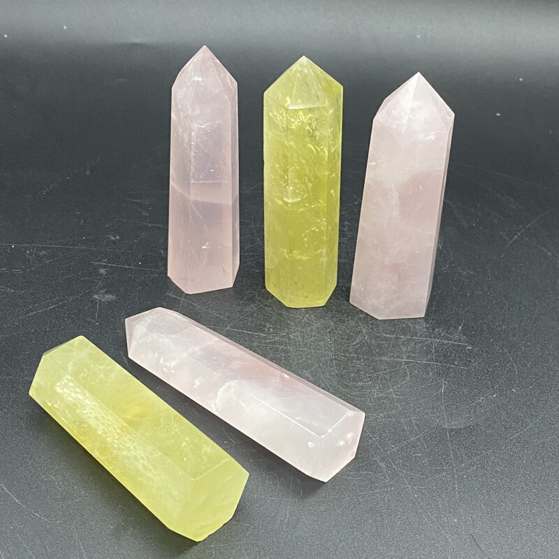 天然粉晶黄水晶柱子精品水晶雕刻件桌面摆件手工雕刻件装饰 买一送一 图 3