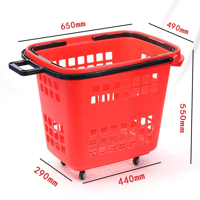 80L 초대형 4륜 트롤리 바구니 레드