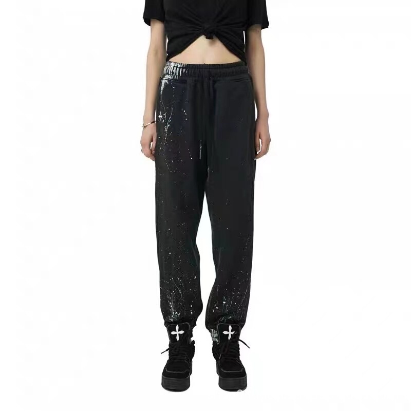 Splash-ink pants Tang Yixin same style eternal jogging pants washed hand painted splash-ink ankle-tied pants loose sports sweatpants