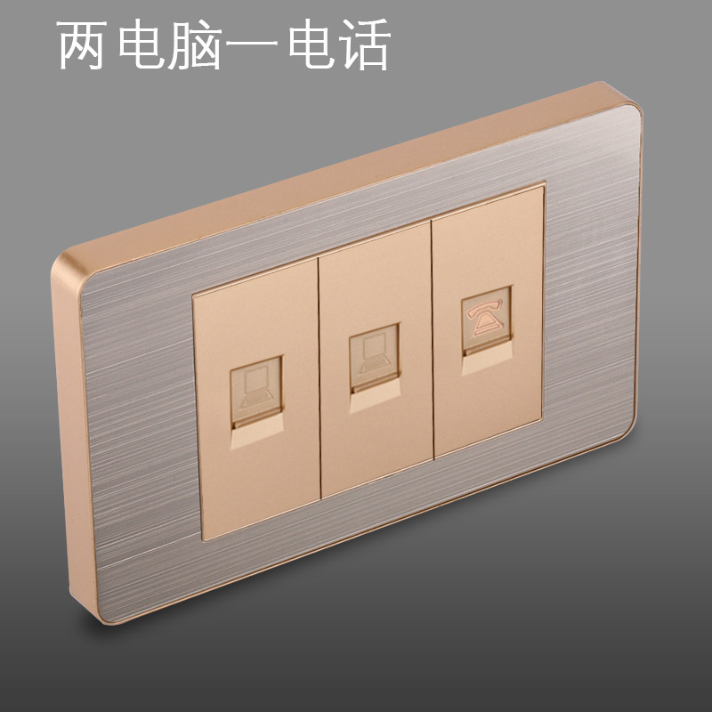 Panel de enchufe de metal estándar estadounidense de acero inoxidable dibujado oro tres agujeros Taiwan conmutador USB suministro directo de fabricantes de enchufes