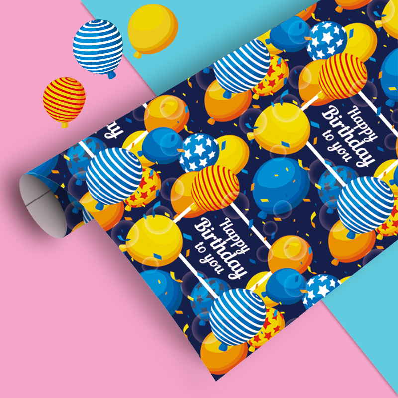Papel de regalo de cumpleaños de Ventas de Fábrica al por mayor de dibujos animados pastel globo niños vacaciones rosa azul papel de regalo