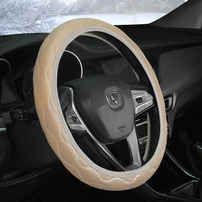 New car steering wheel cover without inner ring winter short plush warm non-slip short plush handle cover Choice (Steering wheel cover) - striped-rice-38cm