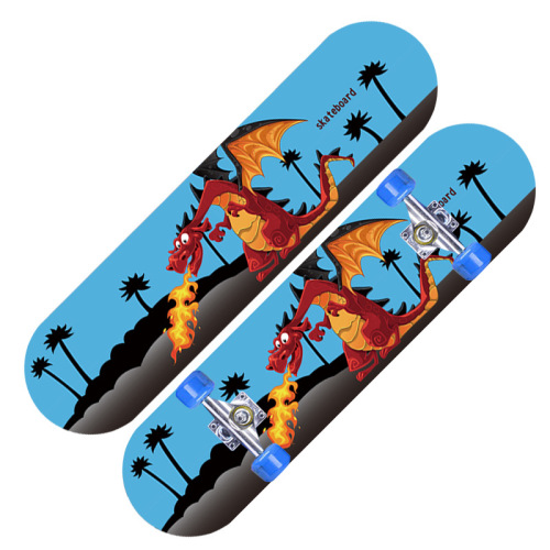 Children's Maple Wood Teenager Four-Wheeled Skateboard for Both Boys and Girls, Double-Sided Cartoon Double Kickboard 2808 Flat Skateboard