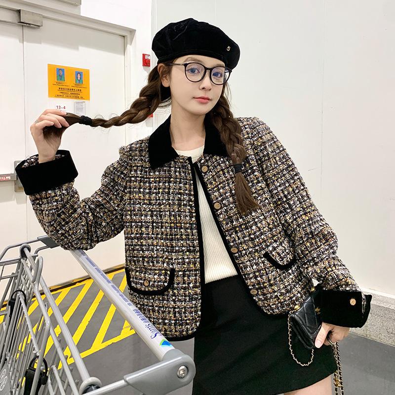 Real Shot of French-Style Short Lapel Tweed Jacket for Women, 2026 Spring New Model, Petite Tweed Woven Top