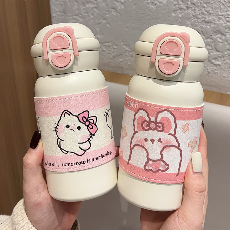 Cartoon capacious handheld glass stainless steel with glass