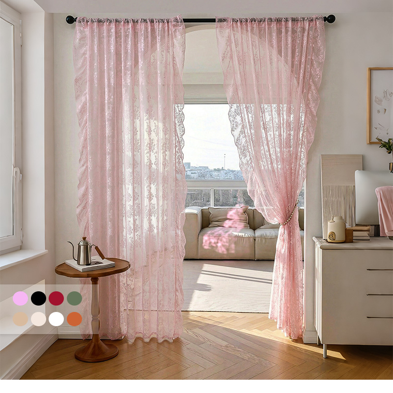 New French-style Pink Sheer Curtains For Living Room, Kitchen And Bedroom_voghion.com
