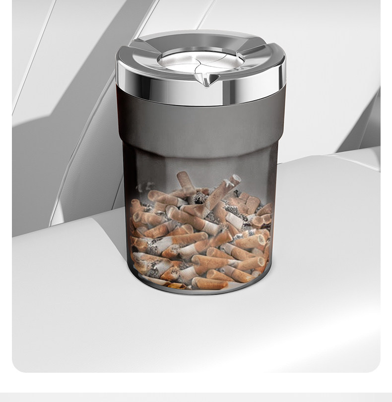 Car-mounted ashtray with a sealed rotating design, ceramic interior to prevent ash from flying, creative and high-end accessory to keep ash from falling out in the car