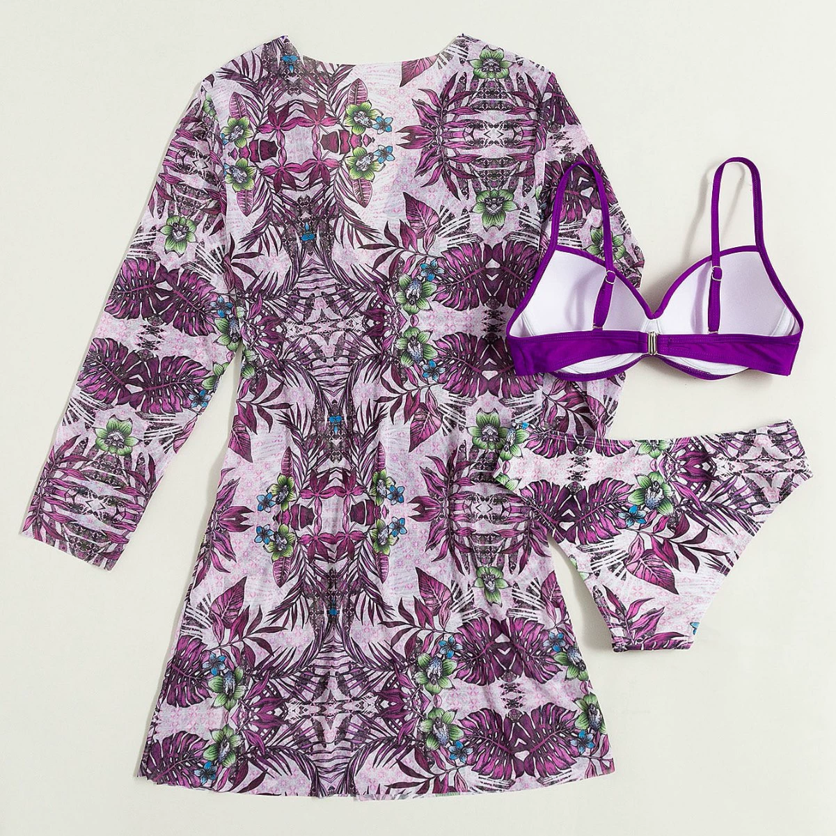 Women's Swimwear 3-Piece Set, European Style, 3-PC Bikini + Cover-Up, Multiple Colors