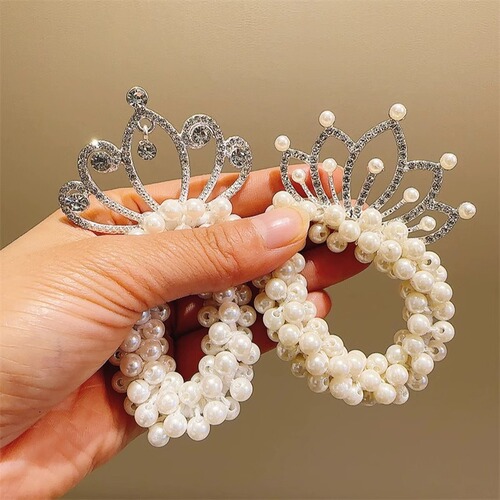 Children's hair accessories crown pearl hair band princess hair ball hair rope girls hair accessories cute hair rope girls rubber band