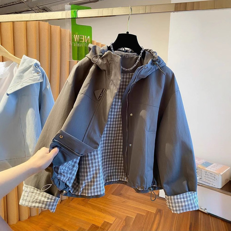 Plus-Size Women's 150kg Korean-Style Hooded Trench Coat 2026 Spring and Autumn High-End Niche Design Workwear Windproof Jacket