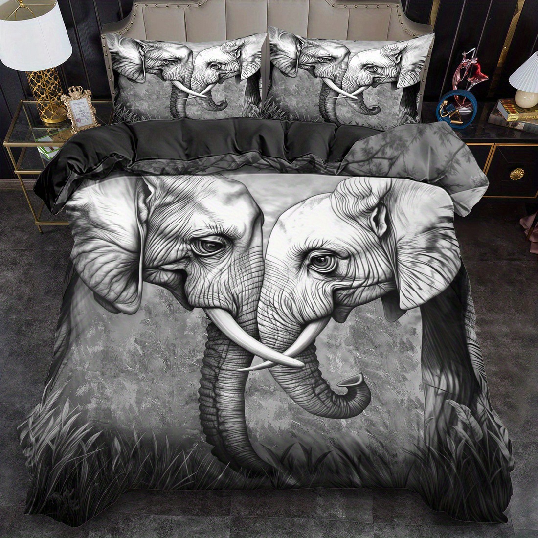 Textil doméstico transfronterizo molienda impresión digital elefante primer plano quilt kit fuente fábrica llevar a cabo tem / JIT