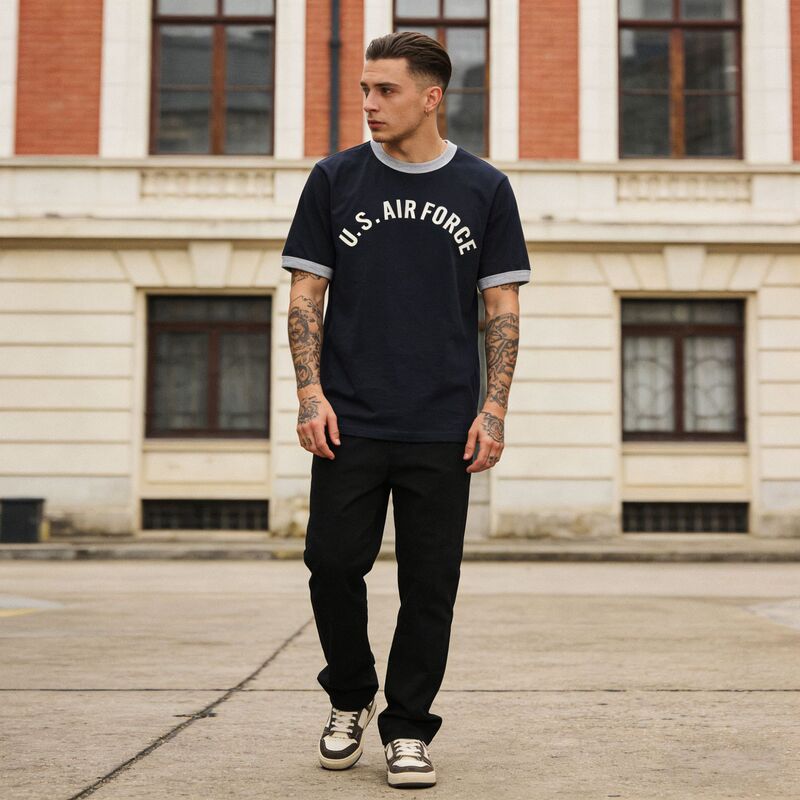 OKONKWO 230g color matching raglan sleeve T-shirt American Air Force Military Short Sleeve TEE Ami Khaji