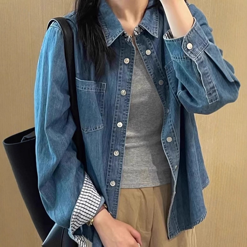 Korean Retro Long-Sleeve Denim Shirt for Women, Loose and Casual, Simple Versatile Washed Jacket, New Autumn Trendy College Style