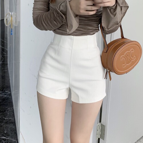Black High-Waisted Tight Short Pants for Women Autumn Elastic Sexy Casual Solid Color Versatile Waist-Cut Pants Trendy