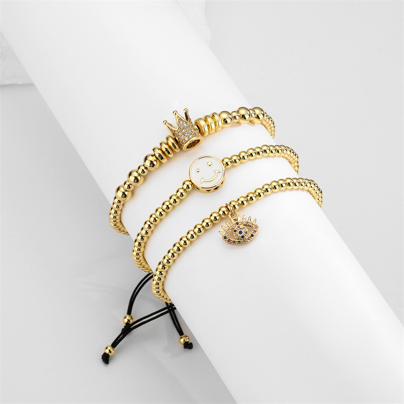 Simple Style Devilu0027S Eye Crown Smiley Face Copper Inlay Zircon Bracelets 1 Piece