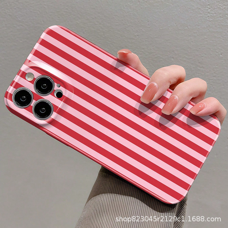 ストライプレッドとピンクのホットスタイル Apple 13 携帯電話ケース iPhone11/12/14/15/16promax ハードケースに適しています|undefined