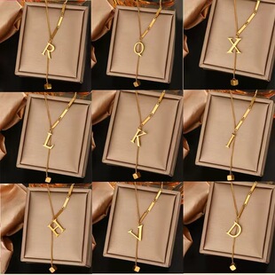 New Titanium Steel Tassel Clavicle Chain for Women European and American Hot Style 26 Letters Non-fading Simple High-end Necklace Accessories