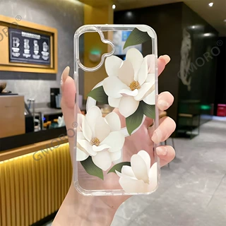 亚马逊热销白色花朵手机壳苹果18pm透明磁吸壳iPhone16硬壳保护套