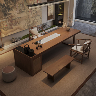 Song Dynasty Aesthetic Solid Wood Tea Table and Desk Integrated Dual-Purpose New Chinese Style Multi-Functional Office Solid Tea Table