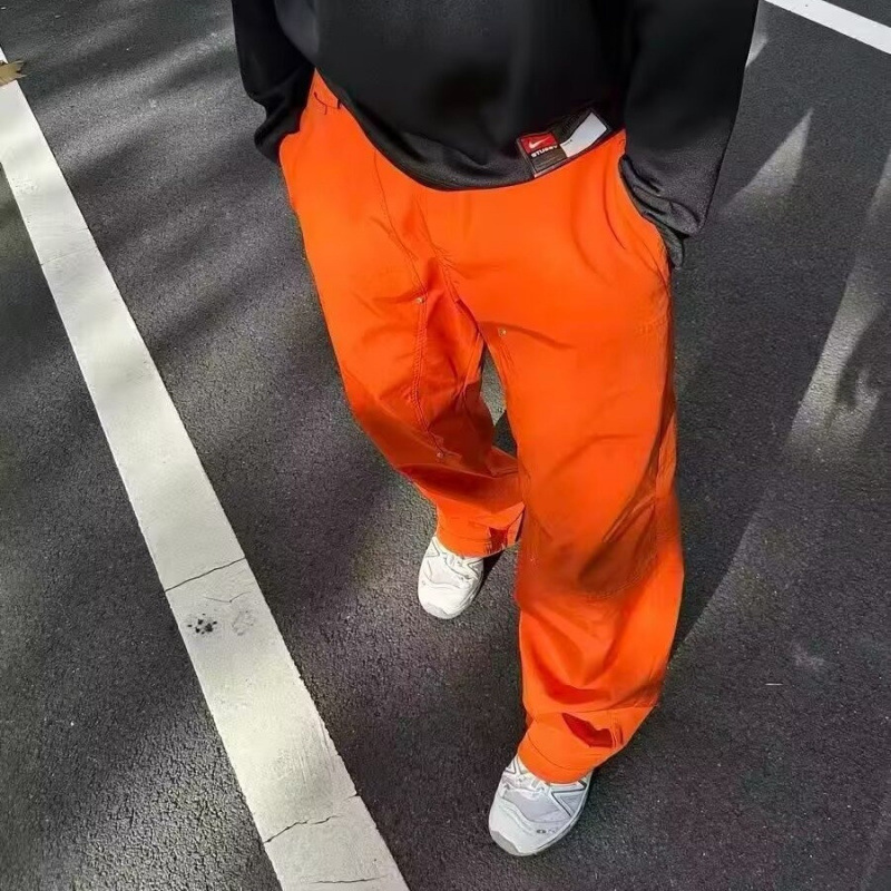 Summer High-Waisted Straight Wide-Leg Pants Orange Cargo Pants Unisex Trendy Ins High Street Casual Straight Floor-Length Pants
