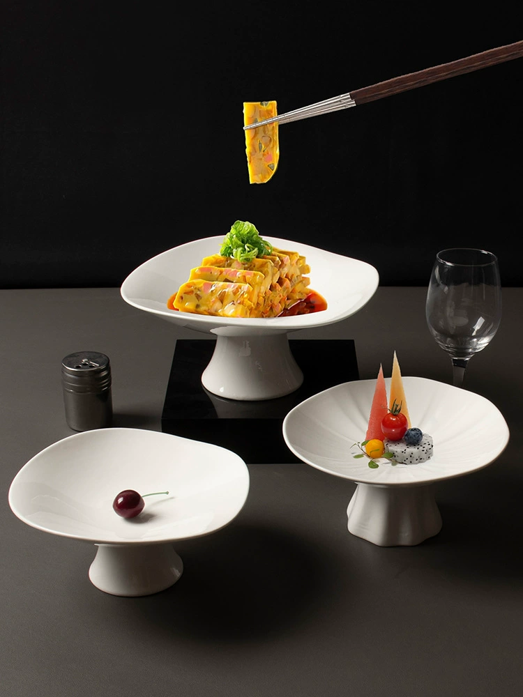 Тарелка для холодных блюд с высокими ножками, частная тарелка для гостиничного клуба, посуда для одного человека, горячая тарелка из белого фарфора, презентация холодных блюд, художественная тарелка