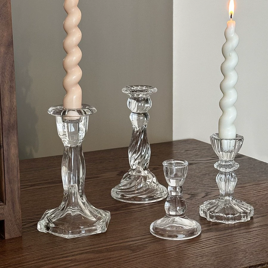 Стеклянная candlestick французский рельеф средний, прозрачное стекло декор столика 18 см
