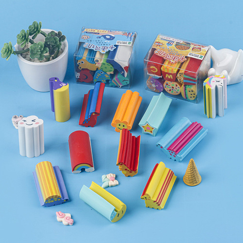 Cute simulation-shaped eraser for students to wipe clean without leaving traces and not easy to chip. Sandwich cutting eraser