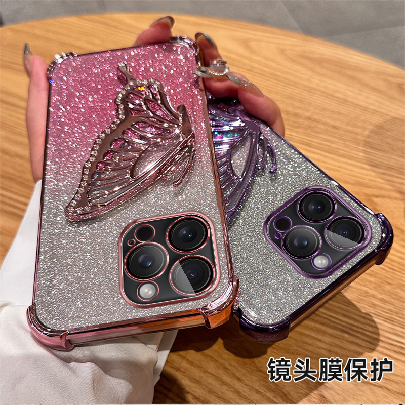 立体镶钻蝴蝶支架适用iPhone17Pro手机壳苹果16电镀TPU气囊防摔15|undefined