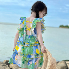海南三亞沙灘兒童裙子女童公主連衣裙2024夏季新款洋氣女寶寶裙子