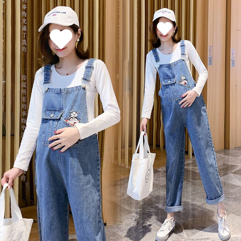 Maternity Denim Overalls Petite Casual Set New Maternity Wear Spring and Autumn Plus Size Loose Two-Piece Set during Pregnancy
