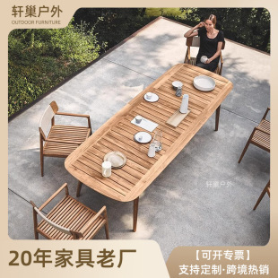 Outdoor Teak Table and Chair Outdoor Long Table Leisure Courtyard Villa Balcony Outdoor Garden Solid Wood Rattan Furniture Combination