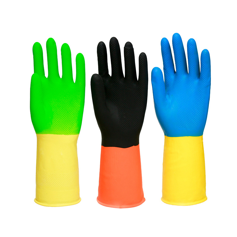 工厂直销加厚耐磨工业手套防水防污家务双色干活手套天然乳胶手套