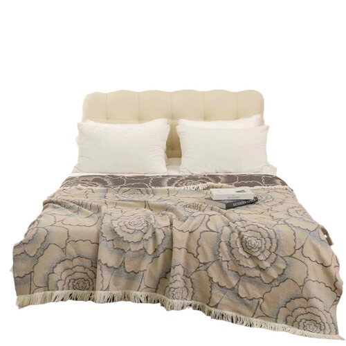 Export 4-layer jacquard tassel air conditioning blanket, cotton gauze cover blanket, logo order can be laid or used as a towel blanket