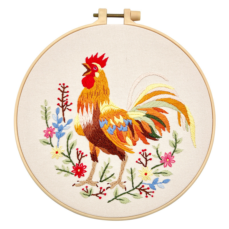 Pintura colgante de gran gallo Lu bordado hecho a mano conjunto de bordado de flores y plantas de estilo europeo paquete de material de bricolaje bordado pintura de punto de cruz para principiantes