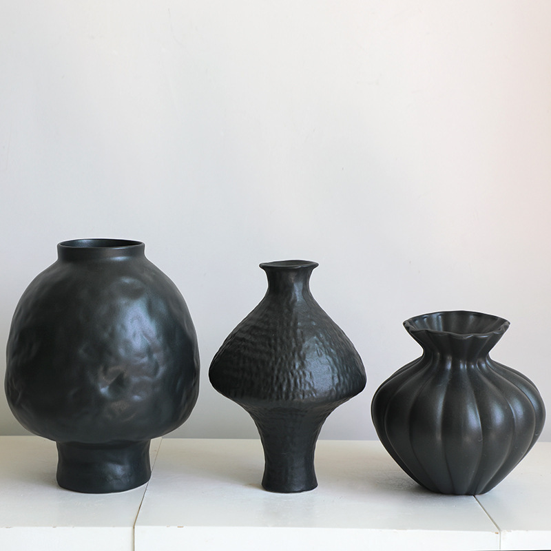 Wabi-Sabi Style Black Stoneware Jar New Chinese Style Modern Simple Retro Zen Ceramic Vase Ornaments B&B Hotel