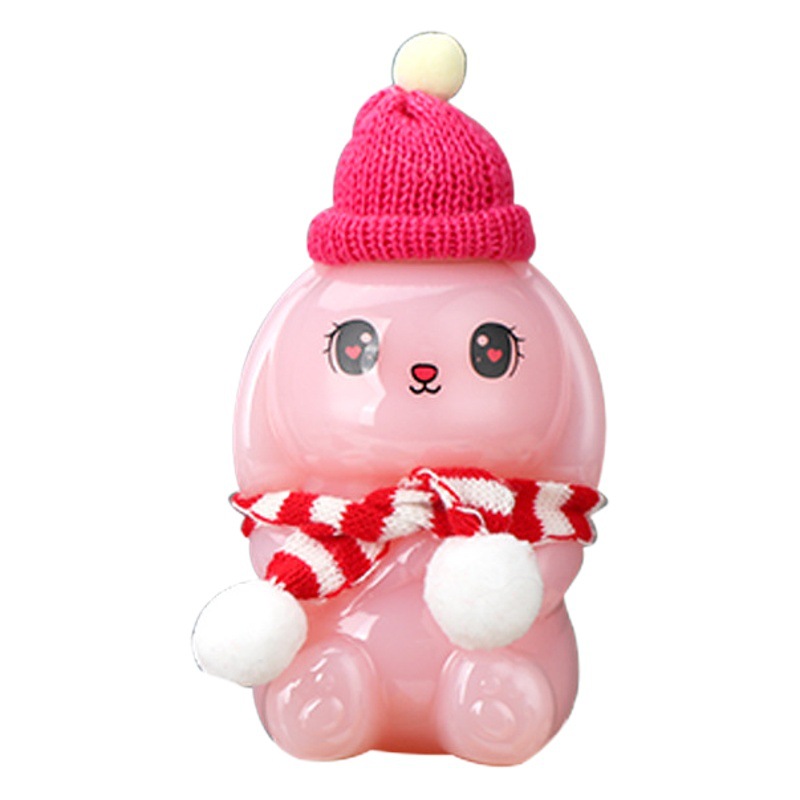 Lindo conejito de dibujos animados leche té botella PET plástico para llevar leche té taza 500ml botella de bebida desechable