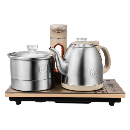 Electric heating teapot with water pump, intelligent fully automatic water filling, three-in-one built-in redwood tea table set, stainless steel