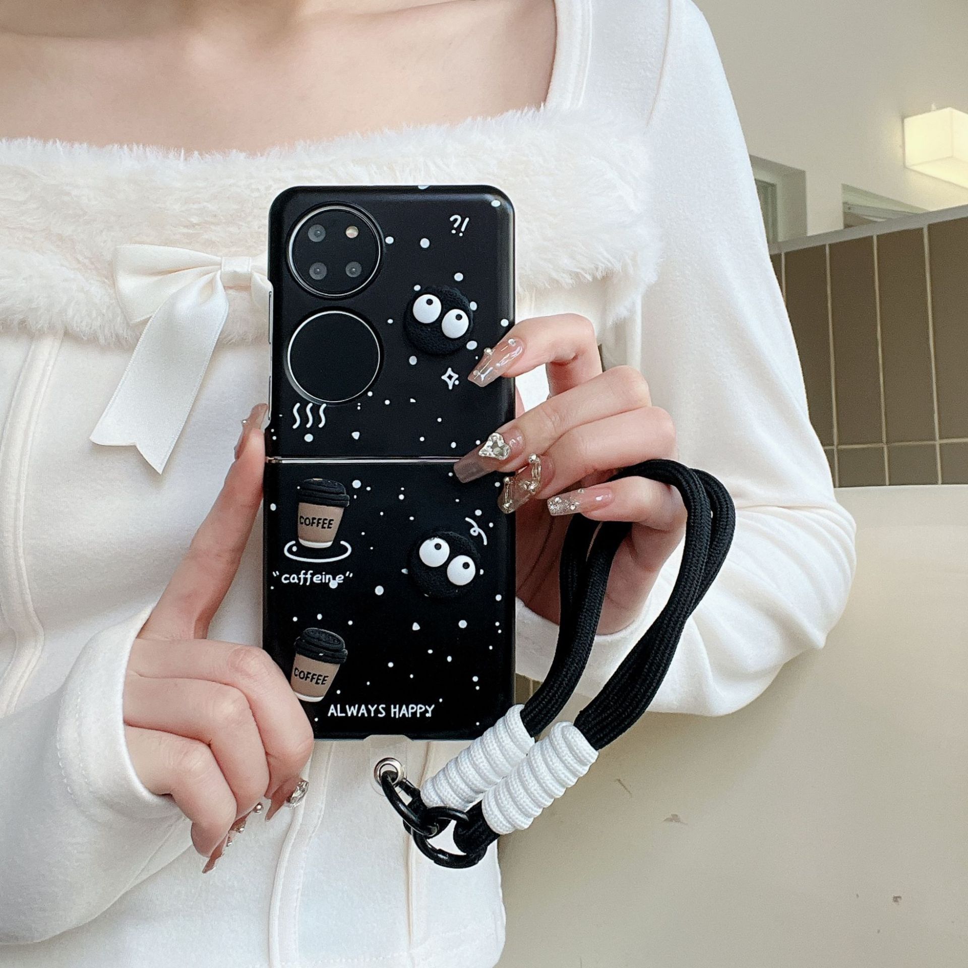 Briquettes coffee for Huawei p50pocket treasure box phone case folding screen protective cover Japanese and Korean three-dimensional cartoon_voghion.com