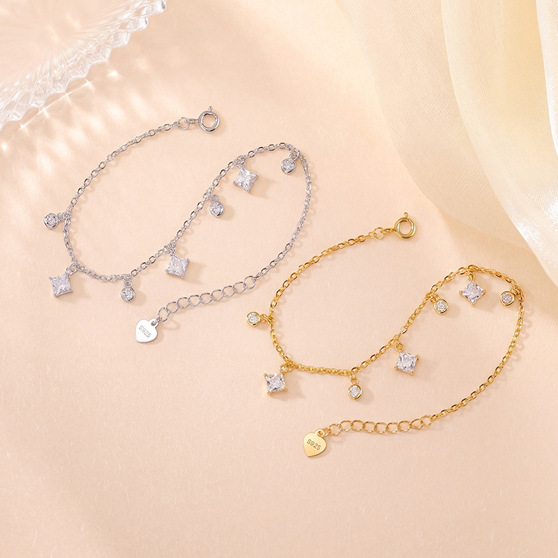 Lắc tay nữ bạc 925 hình học tròn vuông phong cách tối giản — Bạc
