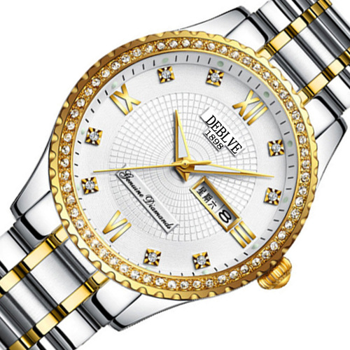 Diamond-encrusted Swiss brand fully automatic movement watch luminous calendar watch men's Korean version couple non-mechanical women's waterproof