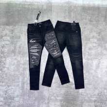 男式牛仔裤破洞设计弹力铅笔裤外贸修身剌绣九分裤工厂尾货资源