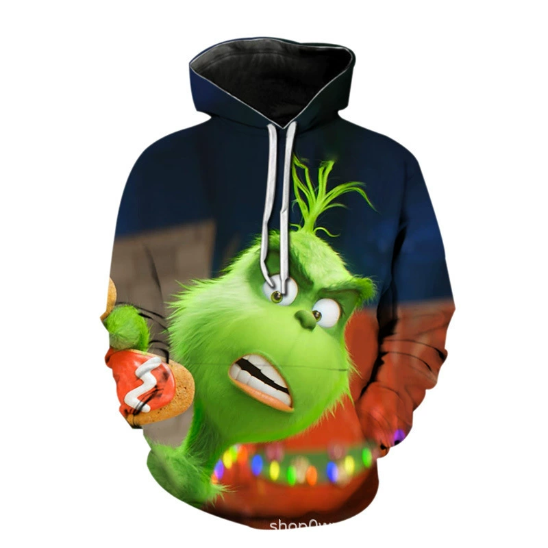2023 Amazon AliExpress Зеленая скорняжная одежда с капюшоном 3D цифровая печать Мужчины